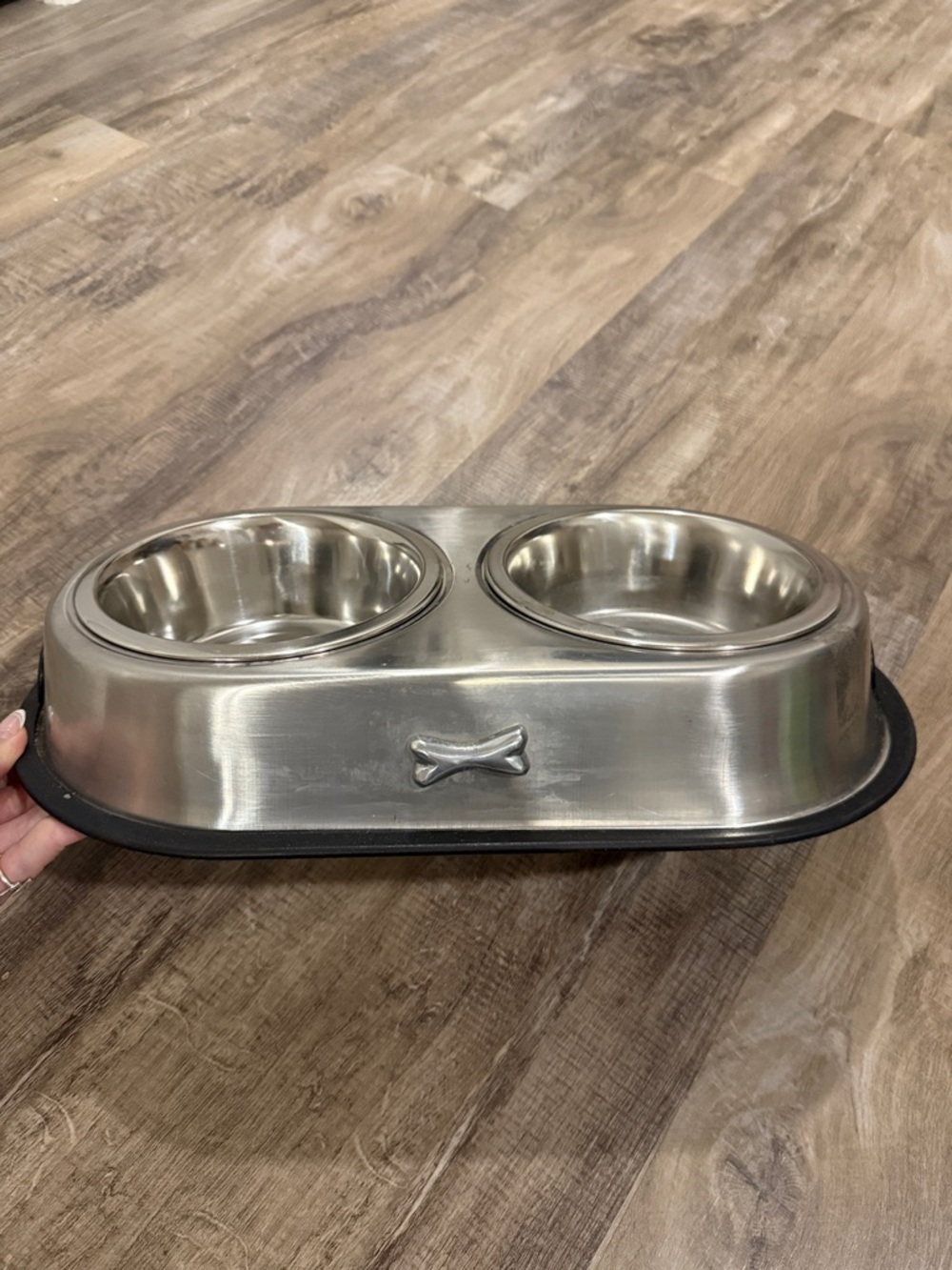 Double Stainless Steel Dog Bowl Set with Non-Slip Base - Silver